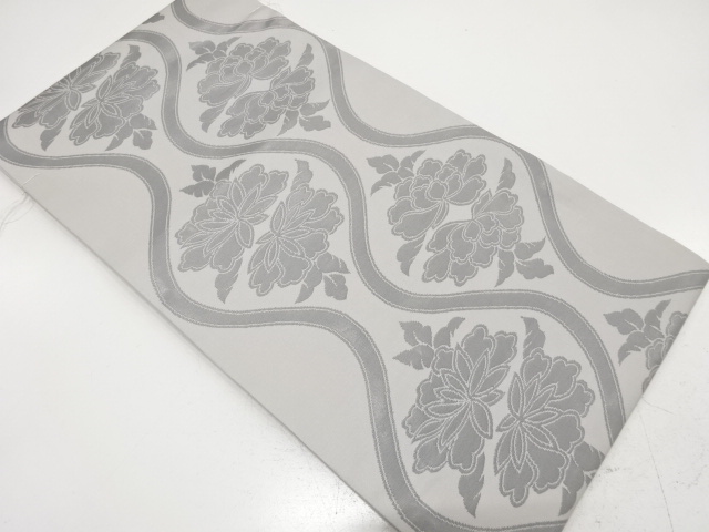 未使用品　花立涌模様織り出し　法事用開き名古屋帯（額縁仕立て）